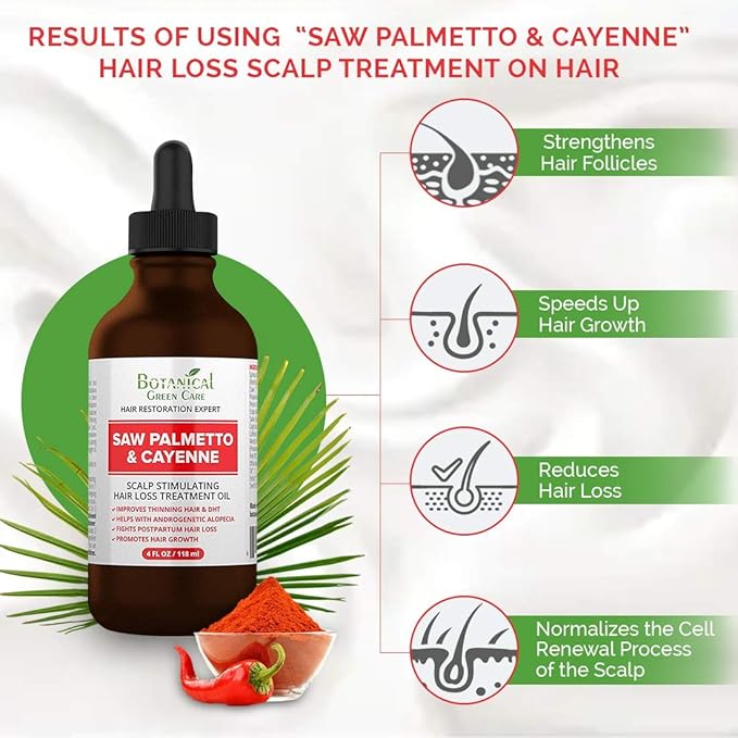 Saw Palmetto & Cayenne Hair Serum, Hair Growth Oil. Made in USA