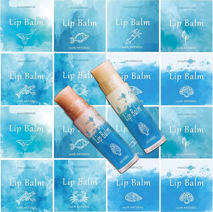 CRASPIRE Lip Balm Labels 80pcs Homemade Lip Balm Labels 2” Clear Lip Balm Labels for Tubes Printable Waterproof Lip Balm Stickers Labels for Lip Balm Handcream Candle Container(Marine Life-Blue)