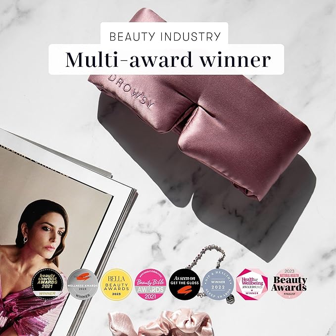 DROWSY Silk Sleep Mask. Face-Hugging, Padded Silk Cocoon for Luxury Sleep in Total Darkness. (Damask Rose)