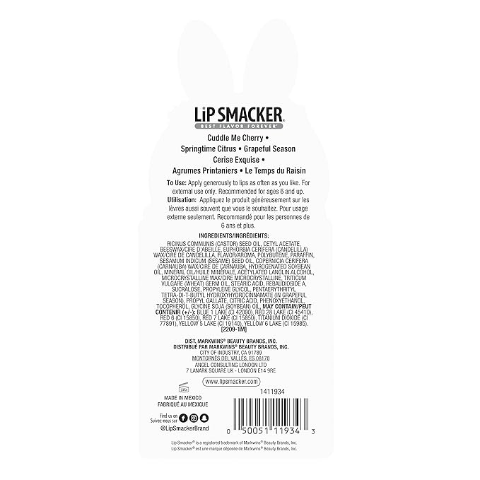 Lip Smacker Easter Lip Balm Trio Card - Bunny | Easter Basket Stuffers for Children