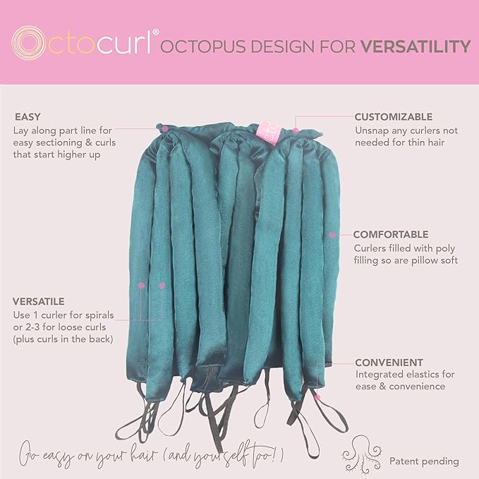 Octocurl Heatless Hair Curler - No Headband Octopus Curler - Overnight Curls for Long Hair (Satin - Jade)
