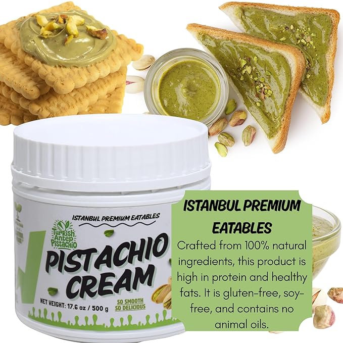 Istanbul Premium Pistachio Cream, Pistachios for Dubai Chocolate Bar, Cream for Dessert, Kataifi & Knafeh, Crema de Pistacho, Non-GMO,1.1 LB (500gr)