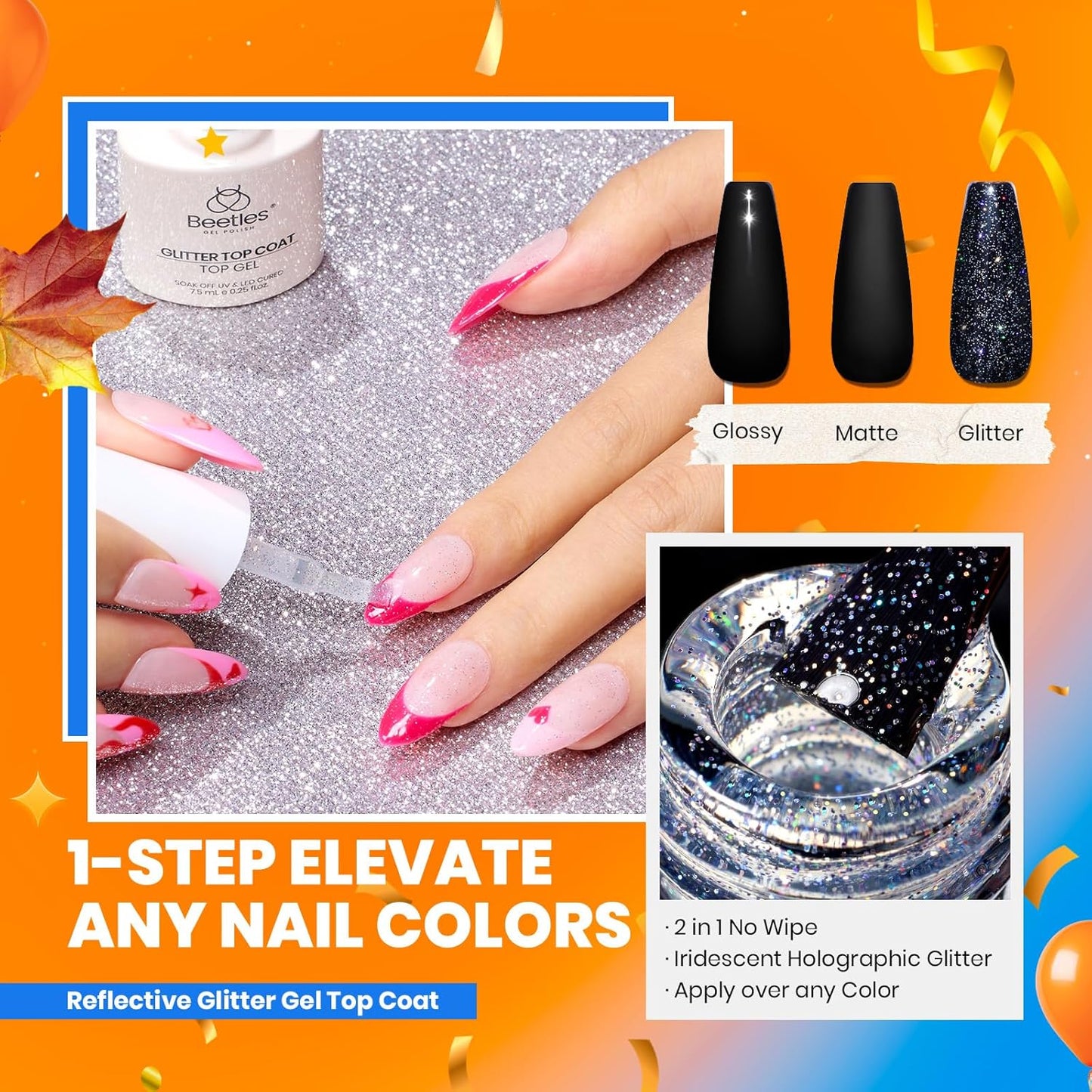 beetles Gel Polish 44pcs Fall Gel Nail Polish Set 36 Colors Brown Burgundy Red Blue Purple Orange Green Black Nude White with Base Coat Glossy Matte Glitter Top Coat Gifts for Women Colorful Muse