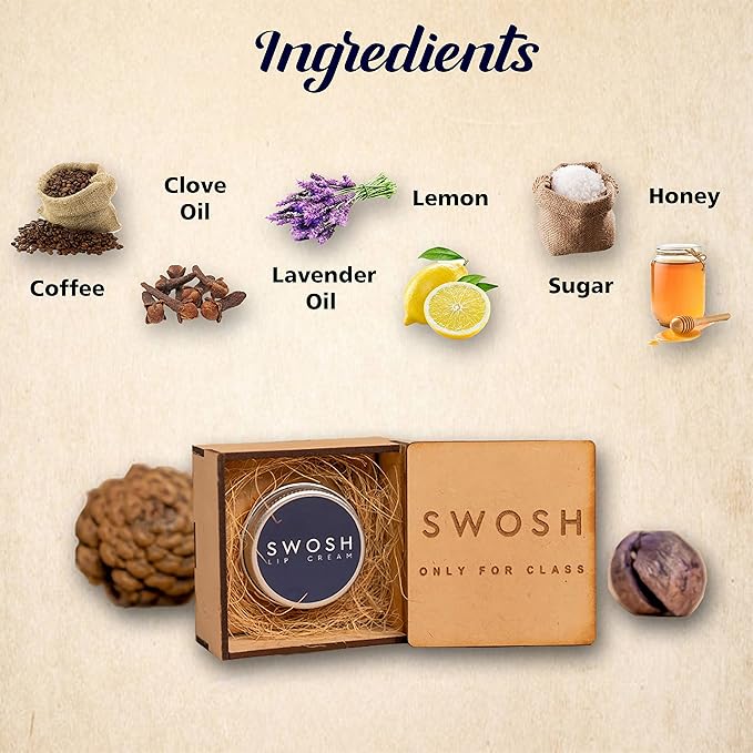 SWOSH Organic Lip Cream For Lightening & Brightening Dark Lips For Men & Women, 0.53 OUNCE with natural extract, clove oil, lavender oil, Lemon Grass oil lip Cream