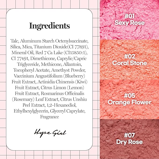 Hope Girl 3D Powder Blusher 0.17oz | Skin-Loving Korean Mini Blush for Cheeks and Eye Makeup w/Allantoin | K Beauty Cool Toned Vibrant Sunkissed Fine Powder Makeup Blush Cosmetics (#02 Coral Stone)