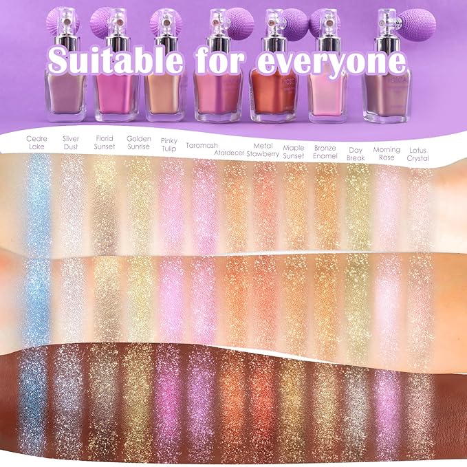 Yosca Highlighter Powder Spray, 20ML Cosmetic Grade Shimmer Powder Glitter Spray Sparkle Highlighter Makeup Festival Concert Accessorise for Rave Clothes Hair Face Nail Art - Bronze Enamel
