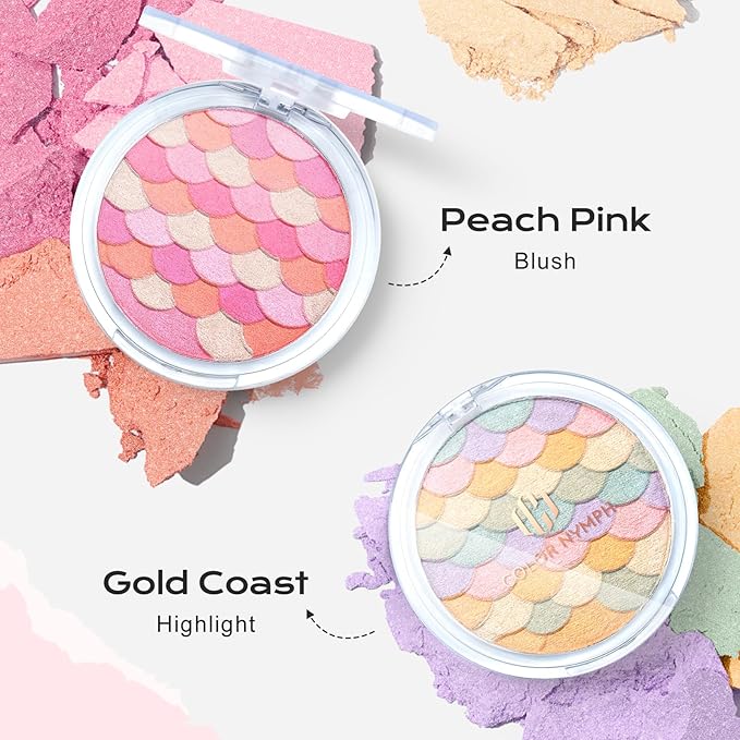Color Nymph Powder Blush & Highlighter Makeup Set | Multi-Purpose Highlighter Palette | Highly Pigmented Soft Shimmer Face Blush Powder Palette | Vegan & Cruelty-Free, Mermaid Make up Design