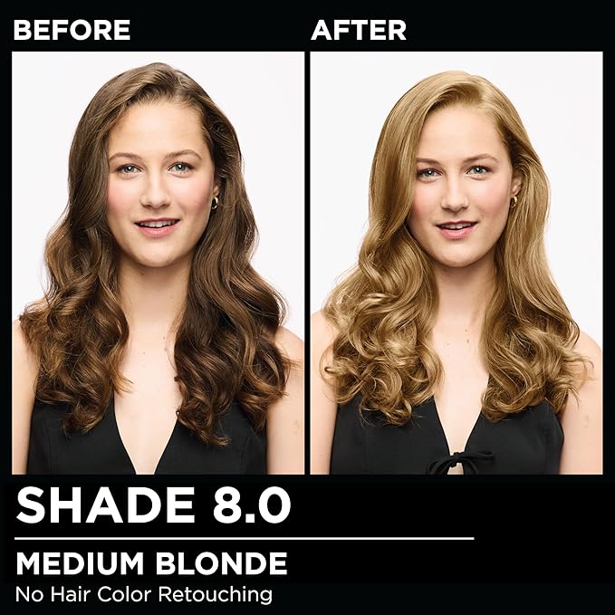 Garnier Hair Color Olia Ammonia-Free Brilliant Color Oil-Rich Permanent Hair Dye, 8.0 Medium Blonde, 2 Count (Packaging May Vary)