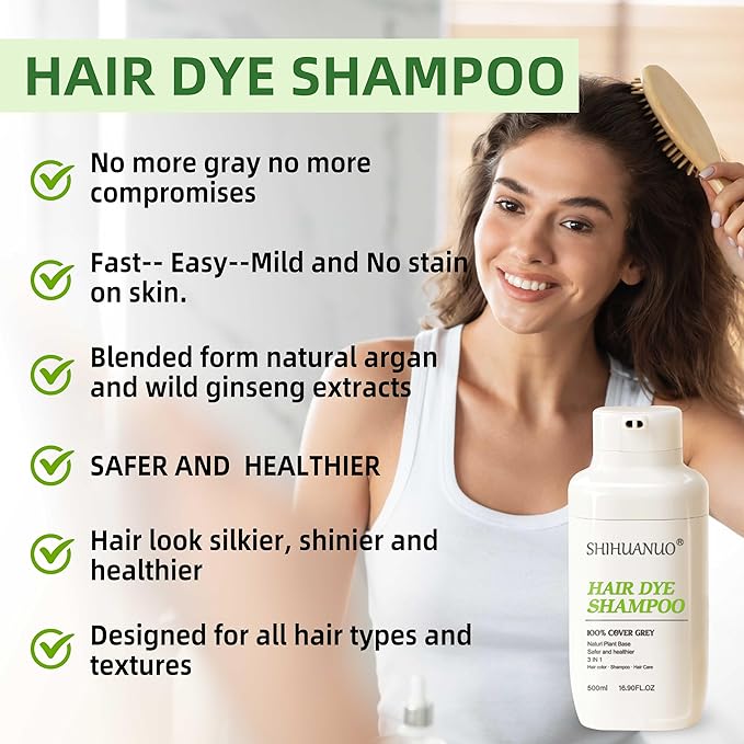 Hair Dye Shampoo 3 in 1 for Gray Hair Coverage, Argan nut Natural Shampoo Hair Dye for Women & Men/Ammonia-Free 500ml(Chestnut Brown)