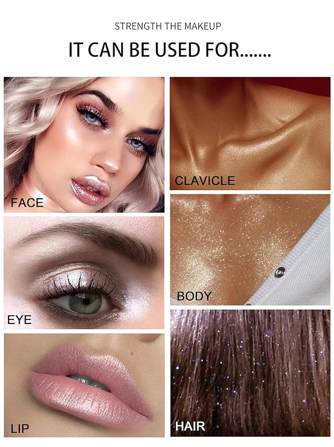 Glitter Powder Highlighter Makeup, Body Brightens the Natural Three-Dimensional Face Blusher Fairy Highlight Patting Powder.(02# Fairy Pink)