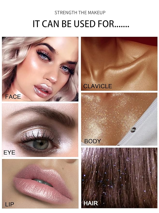 Gold Glitter Powder Highlighter Makeup, Body Brightens the Natural Three-Dimensional Face Blusher Fairy Highlight Patting Powder. (05# Gold)