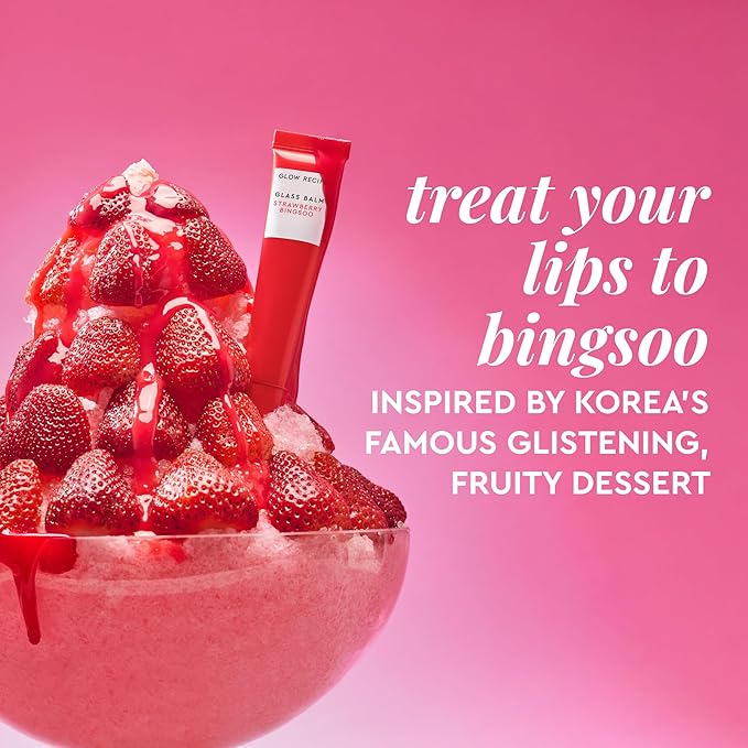 Glow Recipe Glass Balm Lip Treatment - 12Hr Hydrating Lip Balm & Moisturizer with Hyaluronic Acid to Smooth, Plump & Protect from Dryness - Sheer Pinky Red Tint, Strawberry Bingsoo (15 ml)