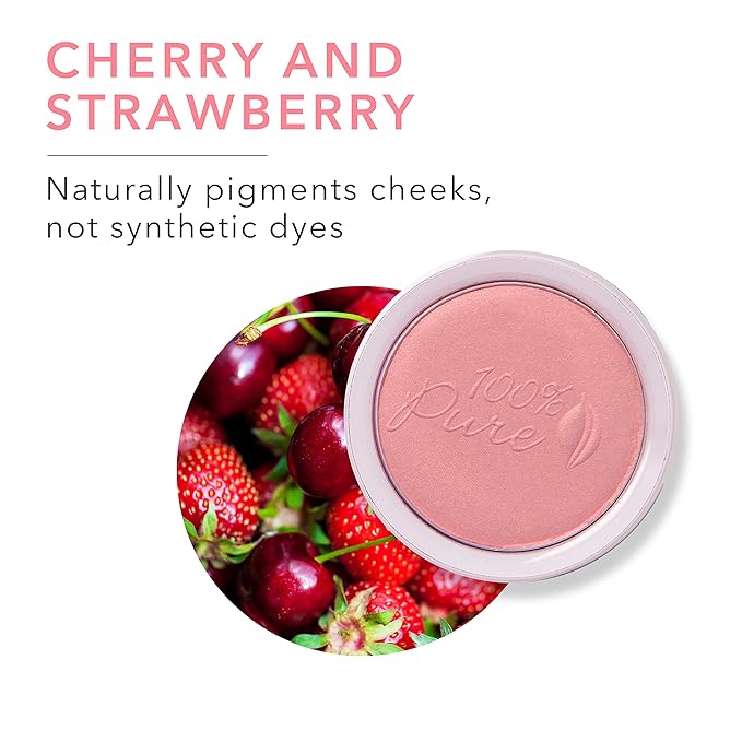 100% PURE Powder Blush (Fruit Pigmented), Chiffon, Soft Shimmery Finish, Nourishes Skin w/Rosehip Oil, Cocoa Butter, Natural Makeup (Soft Pink) - .32 oz