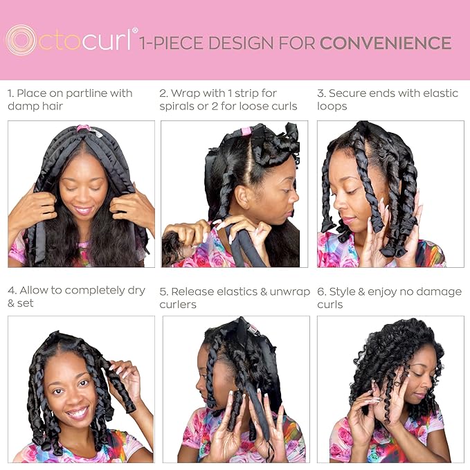 Octocurl Heatless Hair Curler - No Headband Octopus Curler - Overnight Curls for Long Hair (Satin - Pink)