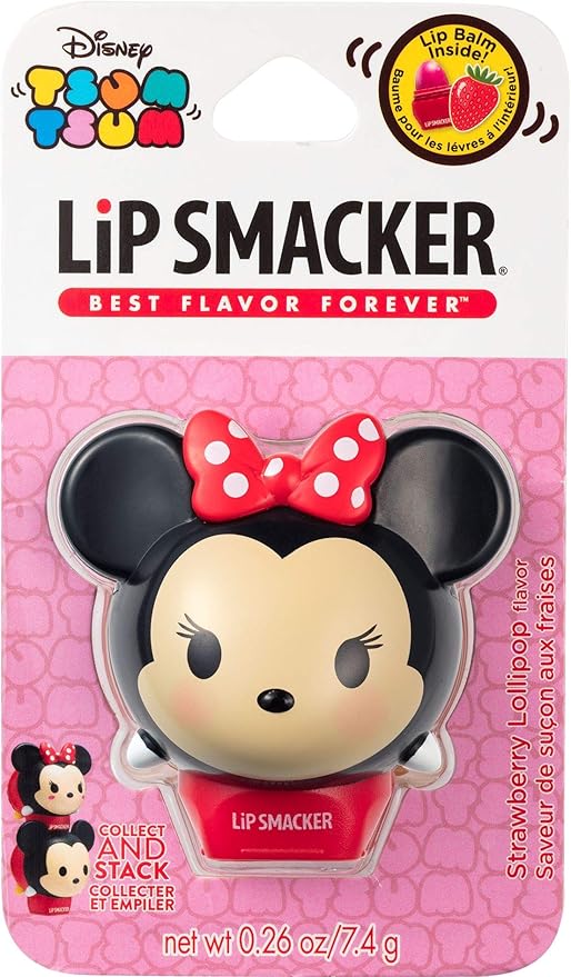 Lip Smacker Disney Minnie Mouse Tsum Tsum Flavored Lip Balm, Minnie Strawberry Lollipop, Clear, For Kids