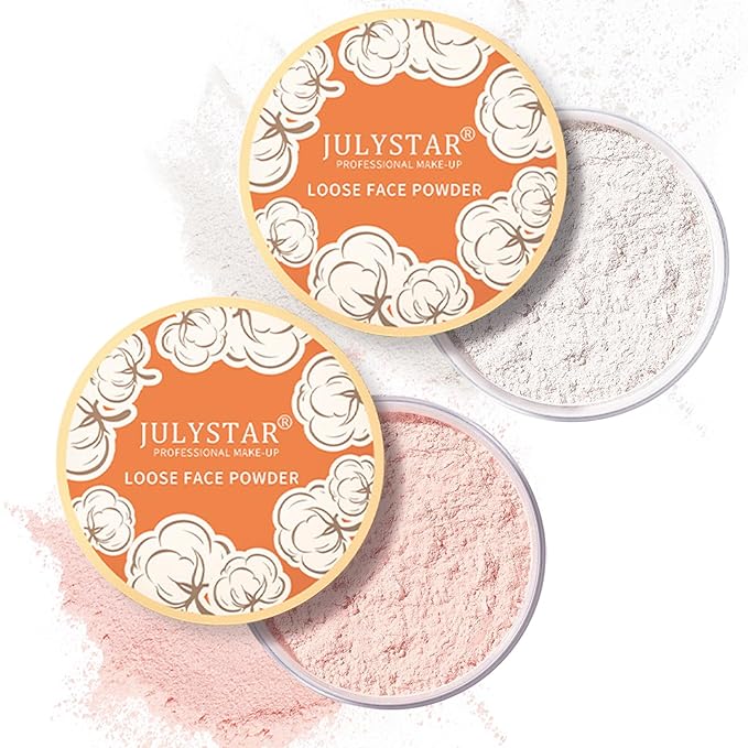 2PCS Setting Powder Loose Face Powder Matte Soft Smooth Oil Control Long Lasting Loose Setting Powder Makeup for Natural Flawless(01#Translucent+02# Pink Complexion)