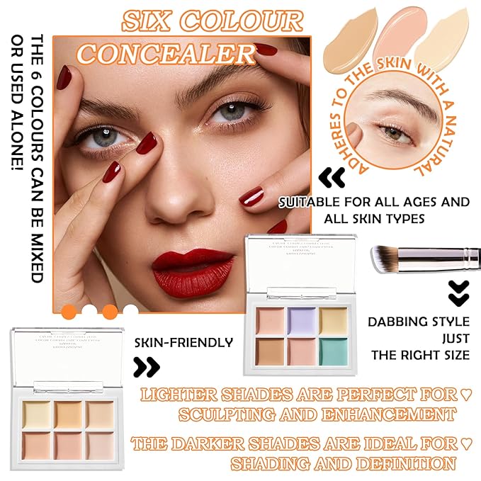 12 Colors Correcting Concealer Contour Makeup Palette, 6 in 1 Color Corrector Palette,Highlighting Concealer Palette Contouring Liquid Foundation Makeup Kit with Brushļ¼2PCSļ¼