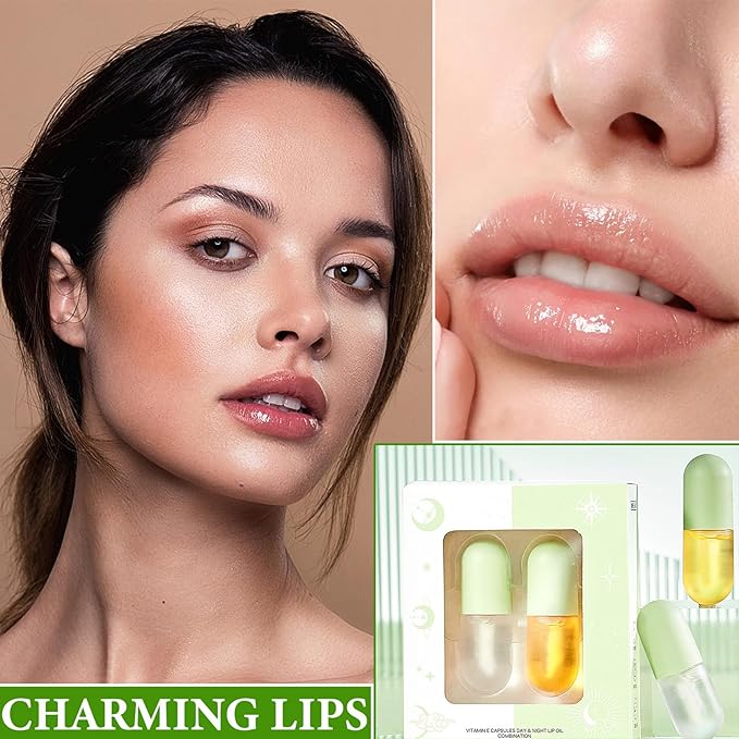 Lip Plumper Set,Lip Plumper Oil Gloss Moisturizing Lip Plumper Lip Care Serum,Hydrating Plump Gloss Reduce Fine Lines,Lip Plumper for Day & Night Use Set Aļ¼2Pcsļ¼