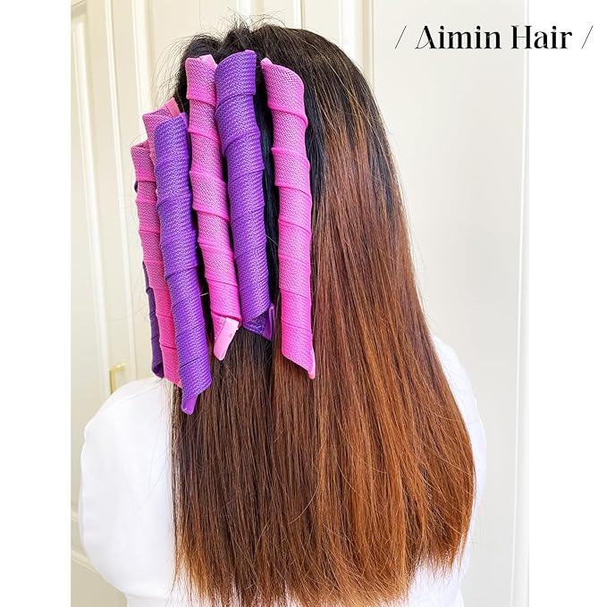 Aimin 50pcs Spiral Heatless Hair Curlers For Long Hair, 22Inch No Heat Curlers Kit With 6pcs Styling Hooks (purple-pink)