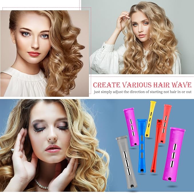 48 Pieces Hair Perm Rods Short Cold Wave Rods Plastic Perming Irons Hair Curling Rollers Curlers with Steel Pintail Comb Rat Tail Comb for Hairdressing Styling Supplies(6 Sizes,6 Colors)