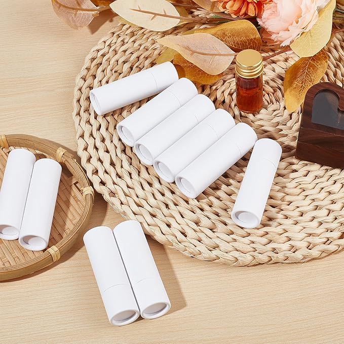 NICENEEDED 10 Pcs Paperboard Lip Balm Tubes, White Paper Lipstick Tube, Cardboard Empty Lip Gloss Container Solid Perfume Tube Cosmetic Box for DIY Lip Gloss Balm Chapstick
