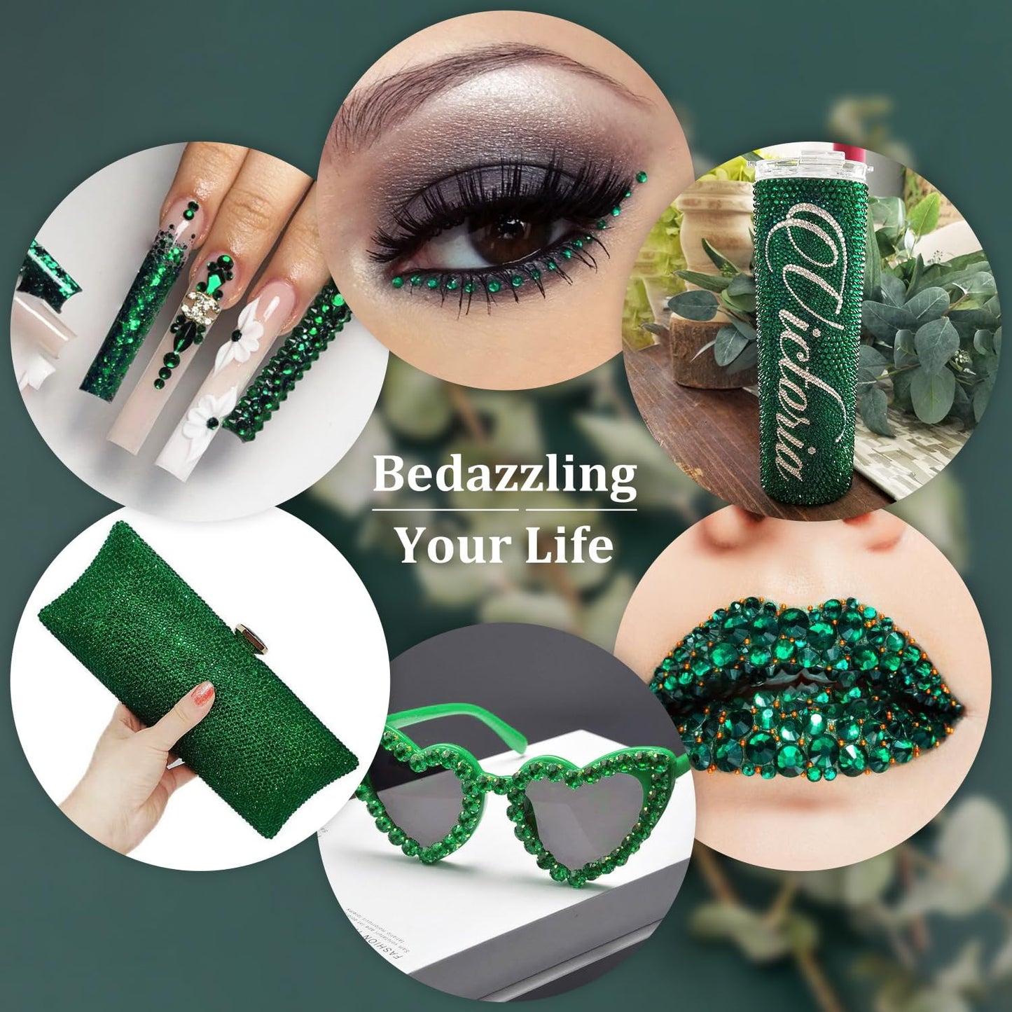 Resin Rhinestones for Crafting, 2 Boxeses Dark Green Multi Sizes Flatback Bedazzling Crystals for Crafts Nail Art Deco, Non Hotfix Gems Charms for Tumbler Shoes Clothing Fabric Face Makeup