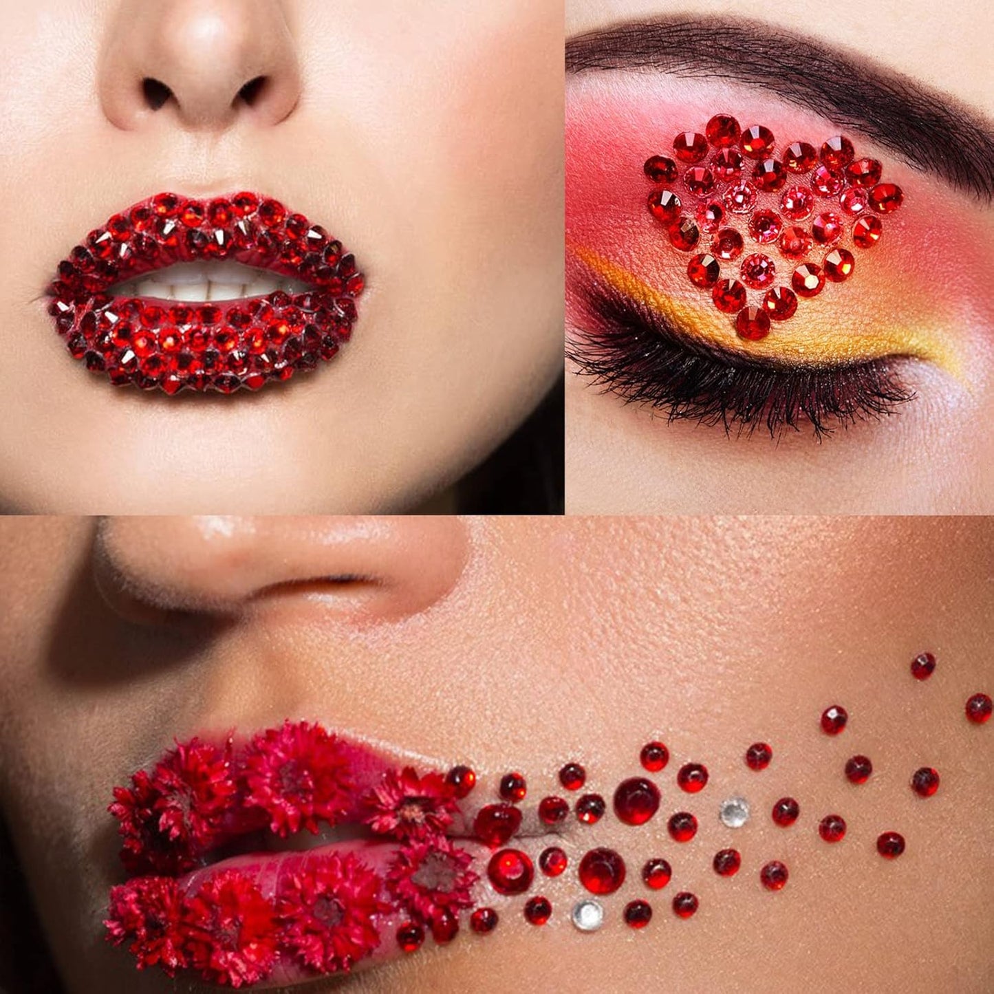 Canvalite 2784PCS Red Rhinestones Flat Back Gems, Nail Rhinestones Gems with 5Pcs Jewelry Glues, Pick Up Tweezers and Diamonds Picker Dotting Pen, Tools for Nail Art, Clothes, Face, Crafts