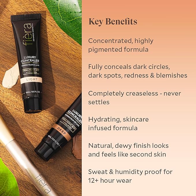 Fièra Luxury Concealer with Anti-Aging - All Day Coverage for Dark Circles, Fine Lines, Wrinkles & Spots - Bisque, 0.5 Ounce
