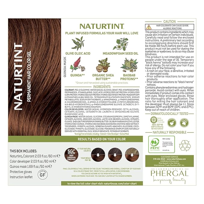 Naturtint 5GC Deep Cinnamon Chestnut Permanent Hair Color (Pack of 1), Ammonia Free, Vegan, Cruelty Free, up to 100% Gray Coverage, Long Lasting Results (Packaging may vary)
