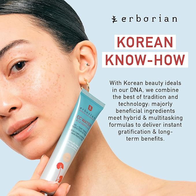 Erborian CC Water with Hyaluronic Acid, Clair - Ultra-Light Aqua Gel Color Corrector with Centella Asiatica & Hyaluronic Acid - Plump, Softer & Hydrated Skin - Korean Skincare Skin Perfector- 0.5 Oz
