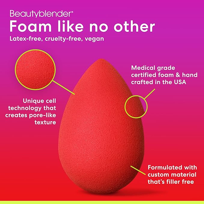 Beautyblender® | Ruby Beauty Blender Makeup Sponge, Super-Soft Foam Easily Blends Foundations, Powders & Creams, Made in USA, Reusable, Washable, Streak Free Application, Vegan, Cruelty Free