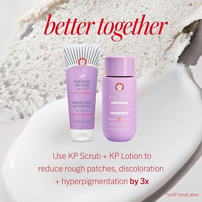 First Aid Beauty - KP Bump Eraser Body Scrub with 10% AHA, Keratosis Pilaris Skin Exfoliater with Glycolic and Lactic acids, Helps Reduce Chicken Skin Bumps, Safe for Sensitive Skin, 4 oz