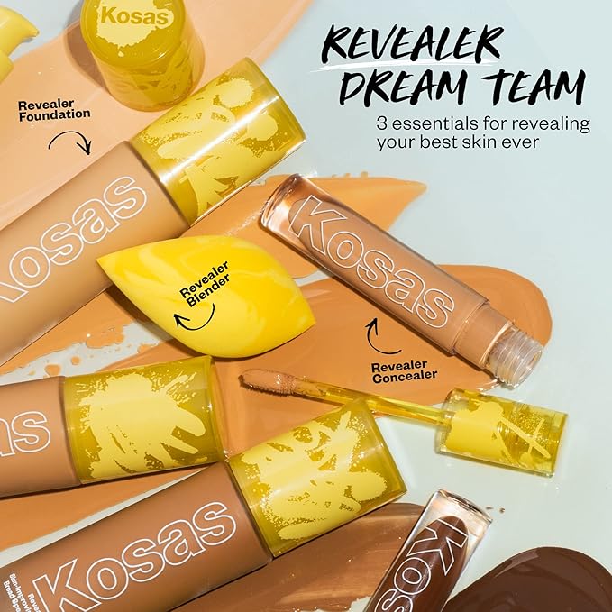 Kosas Revealer Skin-Improving Foundation with SPF 25 Protection -Hydrate, Brighten, Soothe, Plump, Protect Skin - Smoothing Texture, Natural Finish and Clean Formula - Deep Neutral Olive 400
