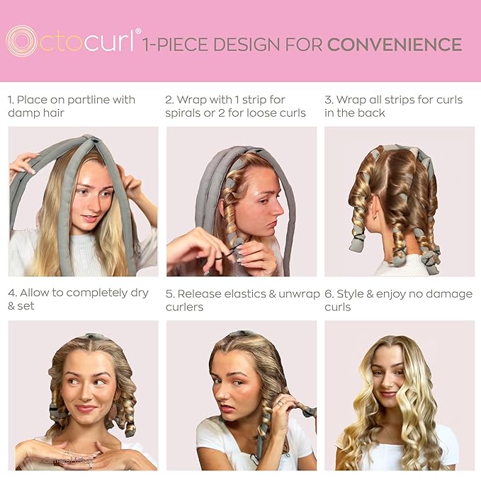 Octocurl Heatless Hair Curler - No Headband Octopus Curler - Overnight Curls for Medium Length Hair (QMax - Blue)