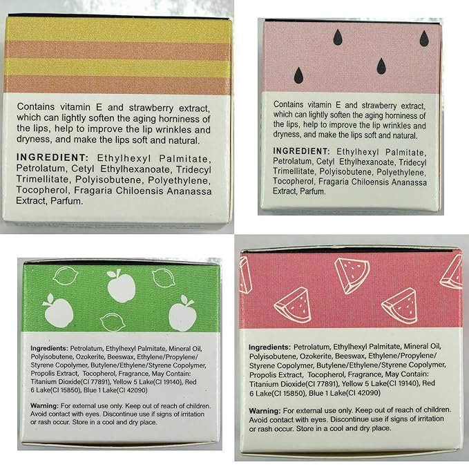 4 PCS Bee Lip Balm Lip Mask Honey Pot, Honey & Strawberry & Watermelon & Apple Lime Lip Mask Overnight Propolis Moisturizing Lip Balm with Stick, Hydrating Lip Sleeping Mask Prevention Dry & Cracked