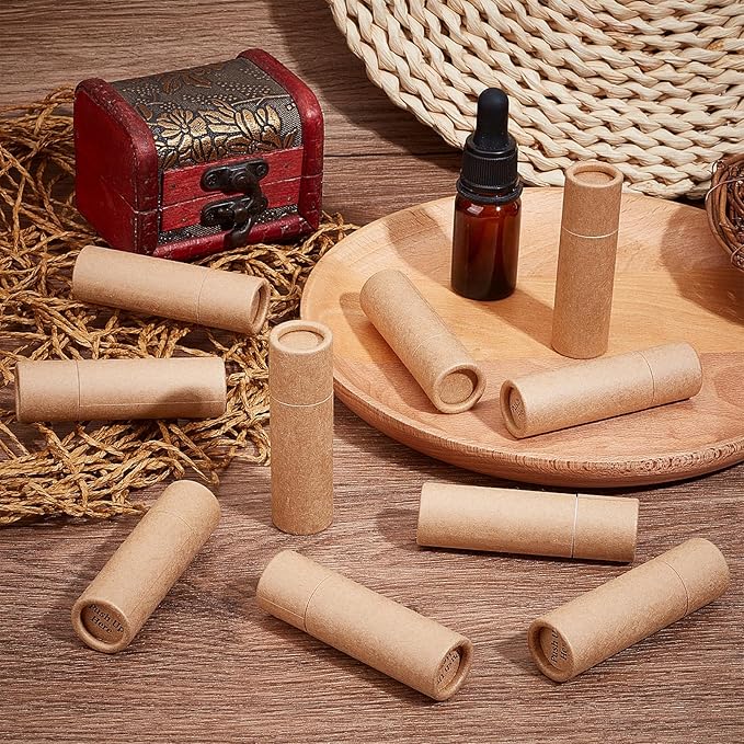 NICENEEDED 10 PCS Paperboard Lip Balm Tubes Set, Refillable Paper Lipstick Tube, Round Cardboard Empty Lip Gloss Container for DIY Lip Gloss Balm and Chapsticks