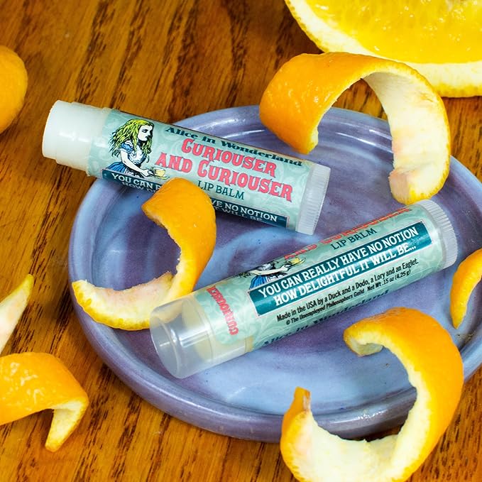 Alice in Wonderland Curioser and Curioser Lip Balm Tube, Orange Marmalade Flavored - Cruelty-Free and Made in the USA with Natural and Imported Ingredients