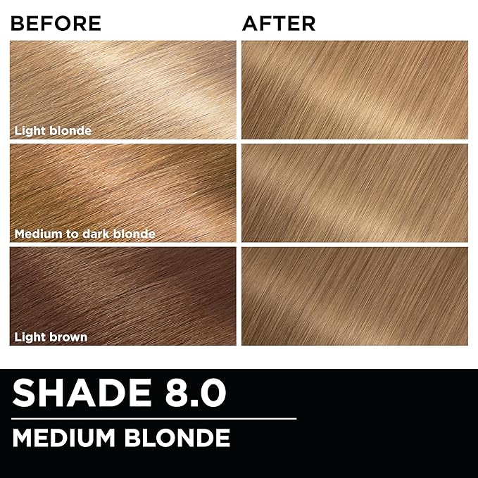 Garnier Hair Color Olia Ammonia-Free Brilliant Color Oil-Rich Permanent Hair Dye, 8.0 Medium Blonde, 2 Count (Packaging May Vary)