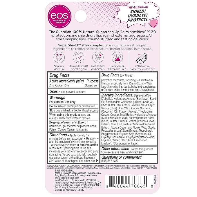 eos Sun Protect - Watermelon | SPF Lip Balm with SPF 30 Protection and Water Resistant | Lip Care to Nourish Dry Lips | Gluten Free | 0.14 oz