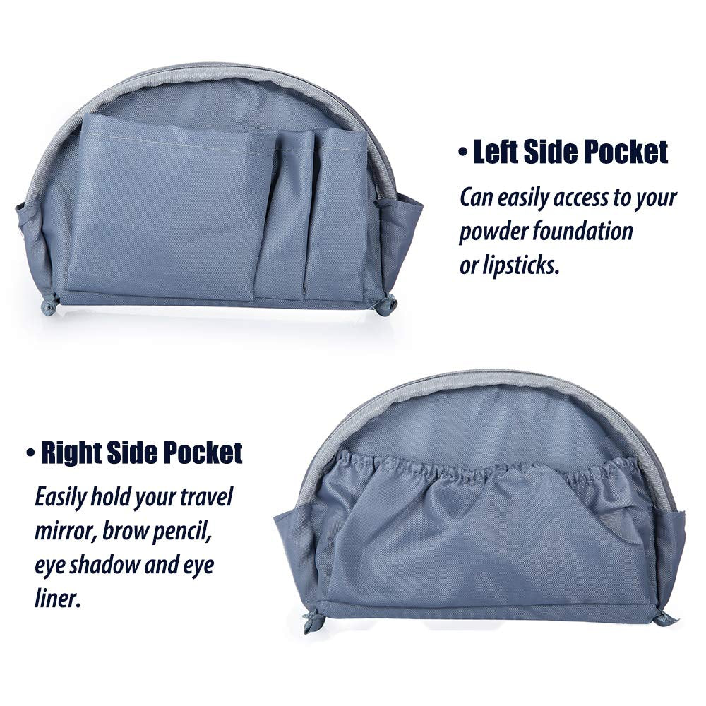 Half Moon Cosmetic Beauty Bag for Purse Travel Handy Makeup Pouch for Women Girls (Grey-Blue)