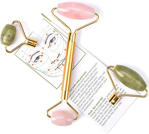 Jade Rose Quartz Roller Kit with 3 Changeable Heads | Face Facial Roller