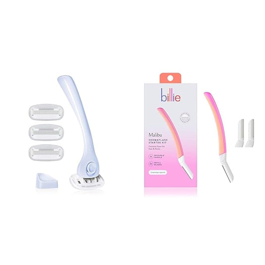 Billie Women's Razor Kit with 5 Blades + Dermaplane Starter Kit with 3 Refill Blades for Facial Hair Removal