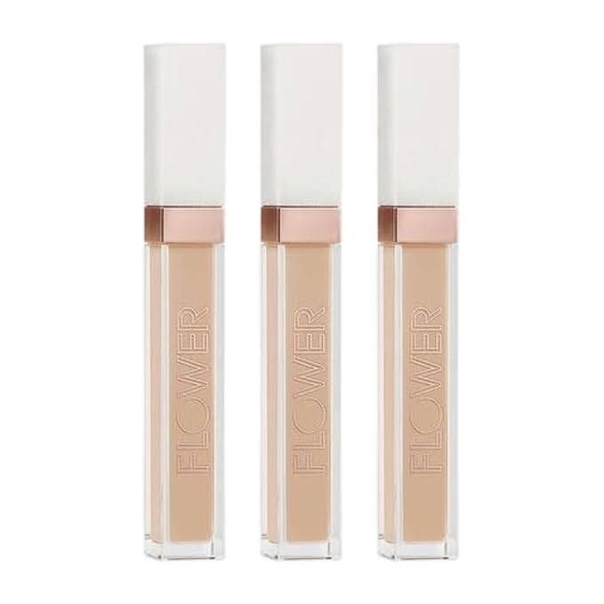 FLOWER Beauty Light Illusion Full Coverage Concealer | Hydrating, Weightless Formula Conceals, Corrects, Covers Dark Circles, Imperfections, Fine Lines and Fatigue | All-Day Wear – Sand (Pack of 3)