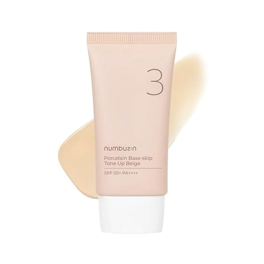 numbuzin No.3 Porcelain Base-skip Tone Up Beige | Powdery Finish, Light, Natural Coverage, Tinted, Beige Color | 1.69 fl oz