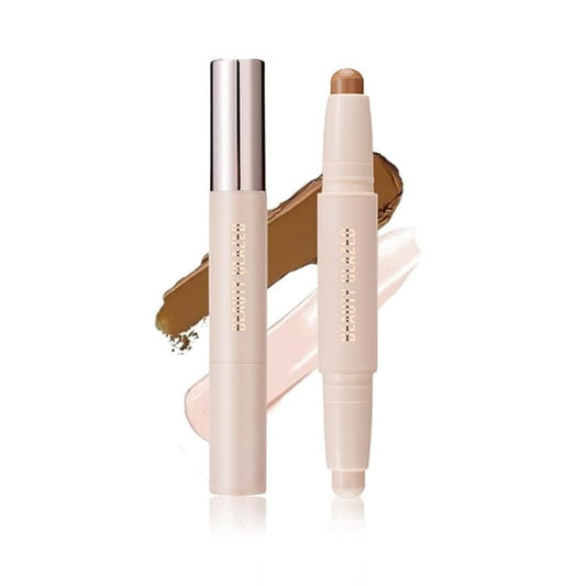 Double head contour stick, Highlight & Contour Bronzer Stick, durable and waterproof contour stick set, facial makeup contour face cream(01#Bronzer contour and glow sticks) ﻿