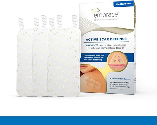 Embrace Active Scar Defense for New Scars, FDA-Cleared Medical-Grade Silicone Scar Sheets for Hypertrophic & Keloid Scar Treatment, 4.7 Inch, Large, 30-Day Supply