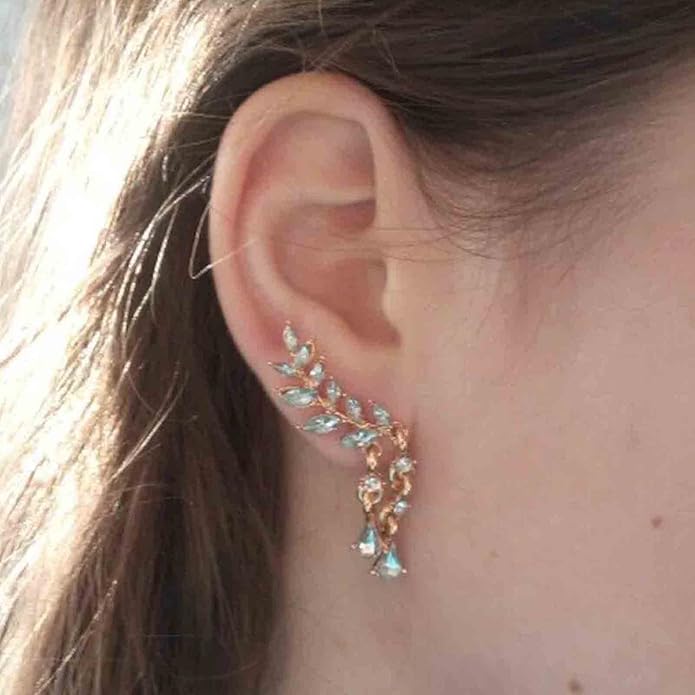 Boho Rhinestone Ear Crawler Earrings Gold Crystal Wing Ear Climber Earrings Angel Wing Crystal Dangle Earrings Cz Wing Studs Earrings Jewelry for Women and Girls