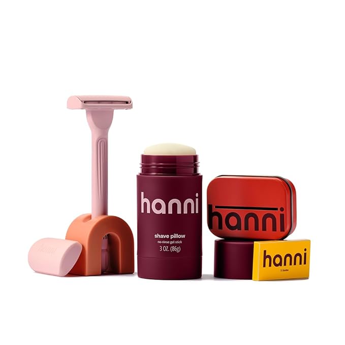 HANNI Shave Starter Set, Saftey Razor with Blades and Shaving Gel, Unisex Grooming Kit for Smooth, Soft Skin, Hair Removal Gift Set for All Skin Types, Blush
