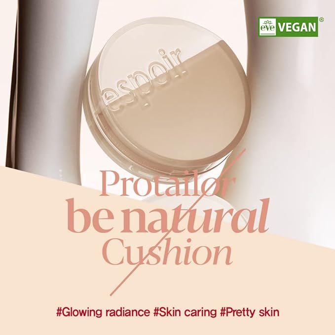 Espoir Pro Tailor Be Natural Cushion Ivory 0.5 oz with 0.5 oz Refill | Thin, Micro Layering Natural Dewy Coverage Foundation Cushion | Long-lasting Dense, Even Skin Texture | Korean Cushion Foundation