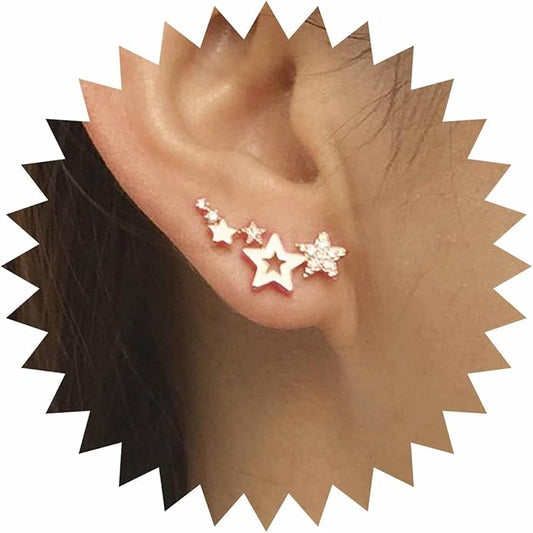Boho Cz Star Ear Crawler Earrings Crystal Star Climber Earrings Gold Star Stud Earrings Vintage Cluster Star Earrings Jewelry for Women